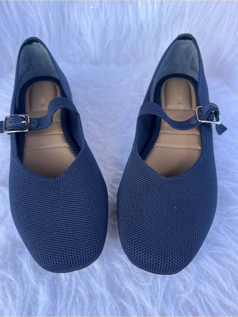 NEW Kelly & Katie Navy Mary Jane Knit Flats with Buckle Strap Square Toe Size 8 - Picture 6 of 6
